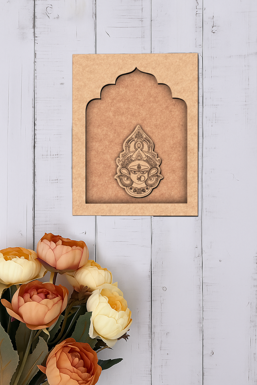 Durga Maa MDF wall art unfinished arch frame design.