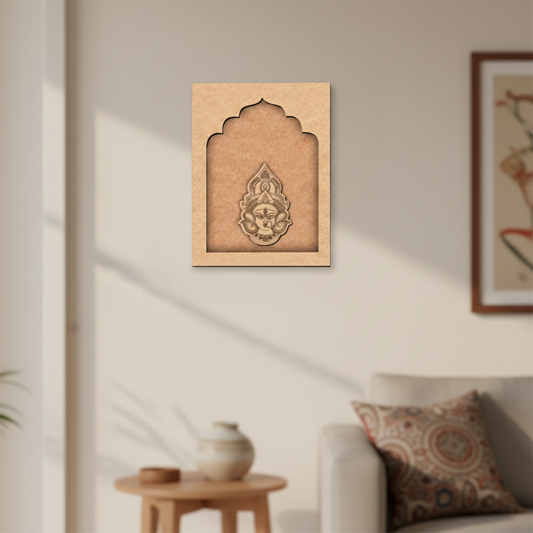 Durga Maa MDF wall art unfinished arch frame design.