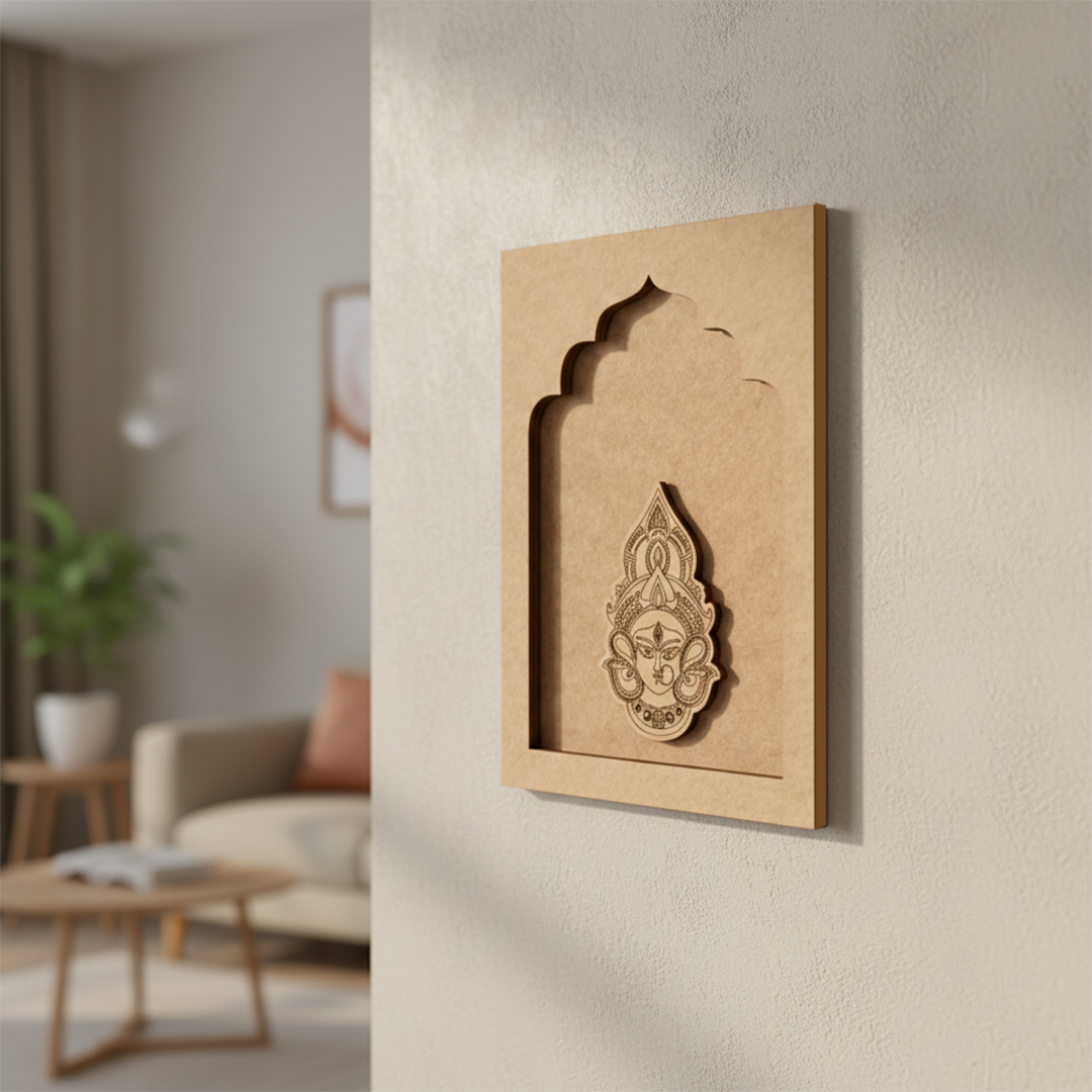 Durga Maa MDF wall art unfinished arch frame design.
