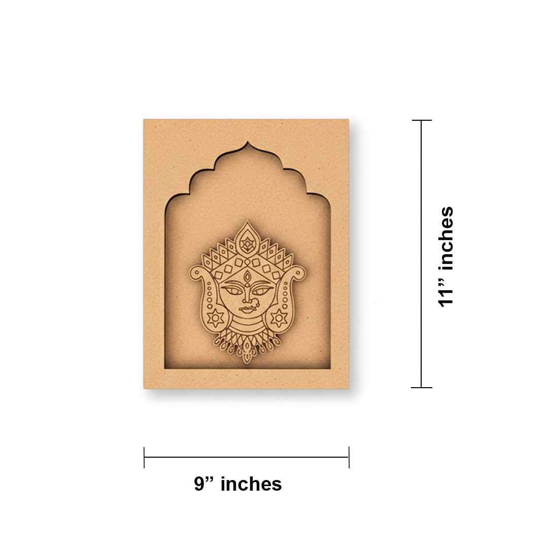 Maa Durga face MDF wall art unfinished arch frame design.