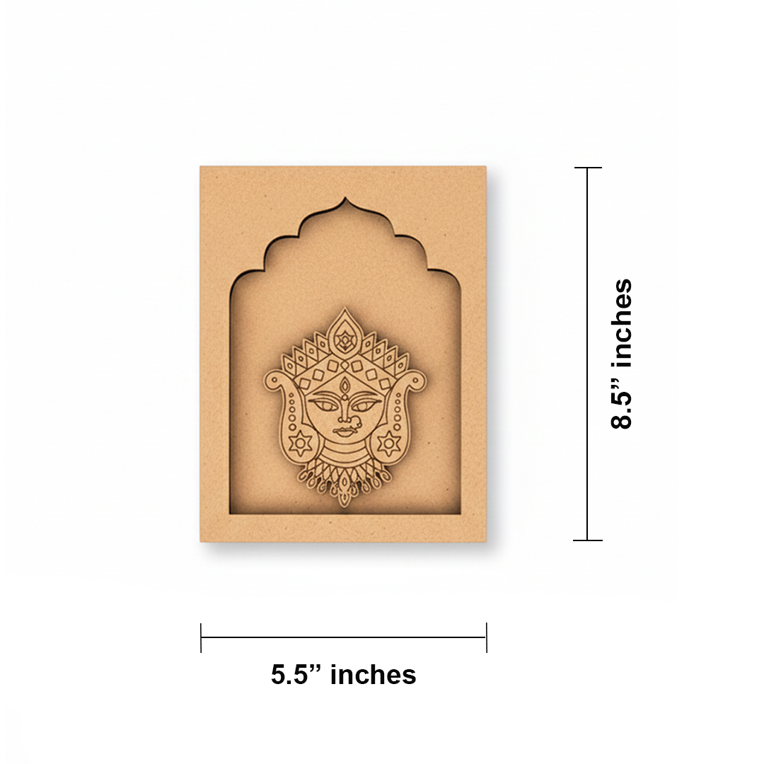 Maa Durga face MDF wall art unfinished arch frame design.