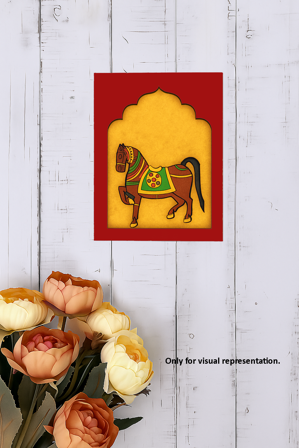 Colorful horse decorative MDF wall hanging with arch backdrop