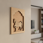 Colorful horse decorative MDF wall hanging with arch backdrop.