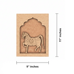 Colorful horse decorative MDF wall hanging with arch backdrop.
