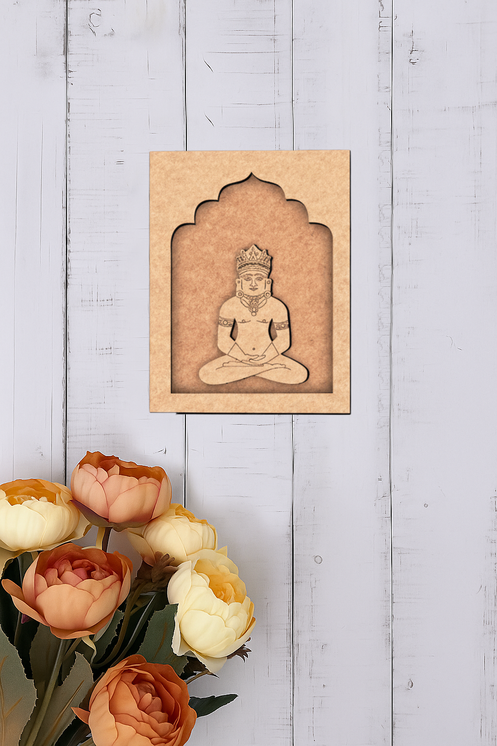 Lord Mahavir MDF wall art unfinished arch frame design.