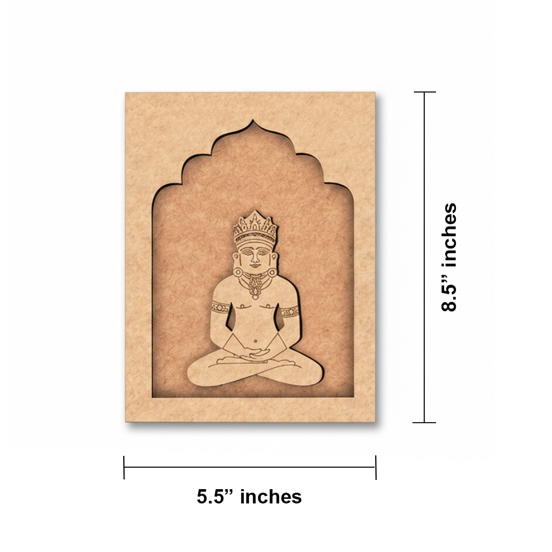 Lord Mahavir MDF wall art unfinished arch frame design.