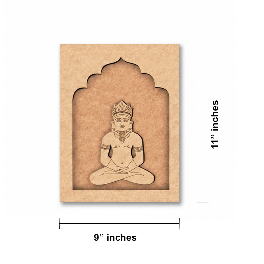 Lord Mahavir MDF wall art unfinished arch frame design.