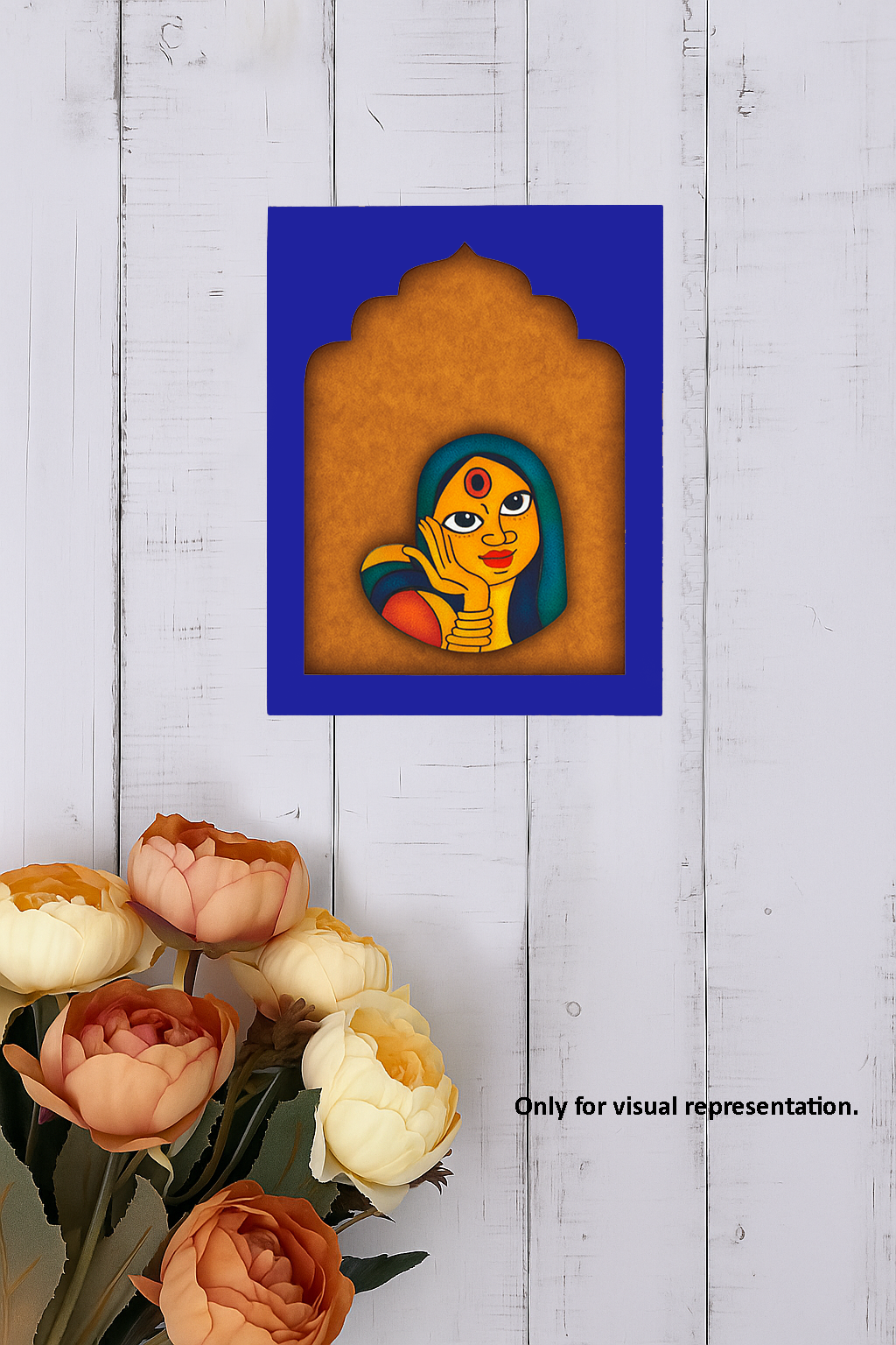 Traditional lady decorative MDF wall hanging with arch frame for home décor