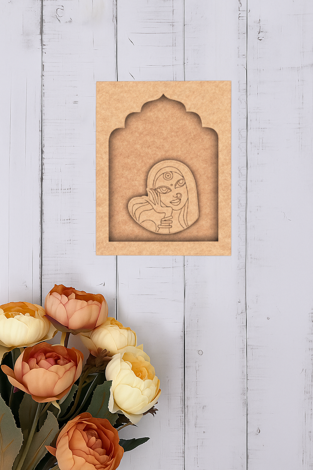 Traditional lady MDF wall art unfinished arch design.