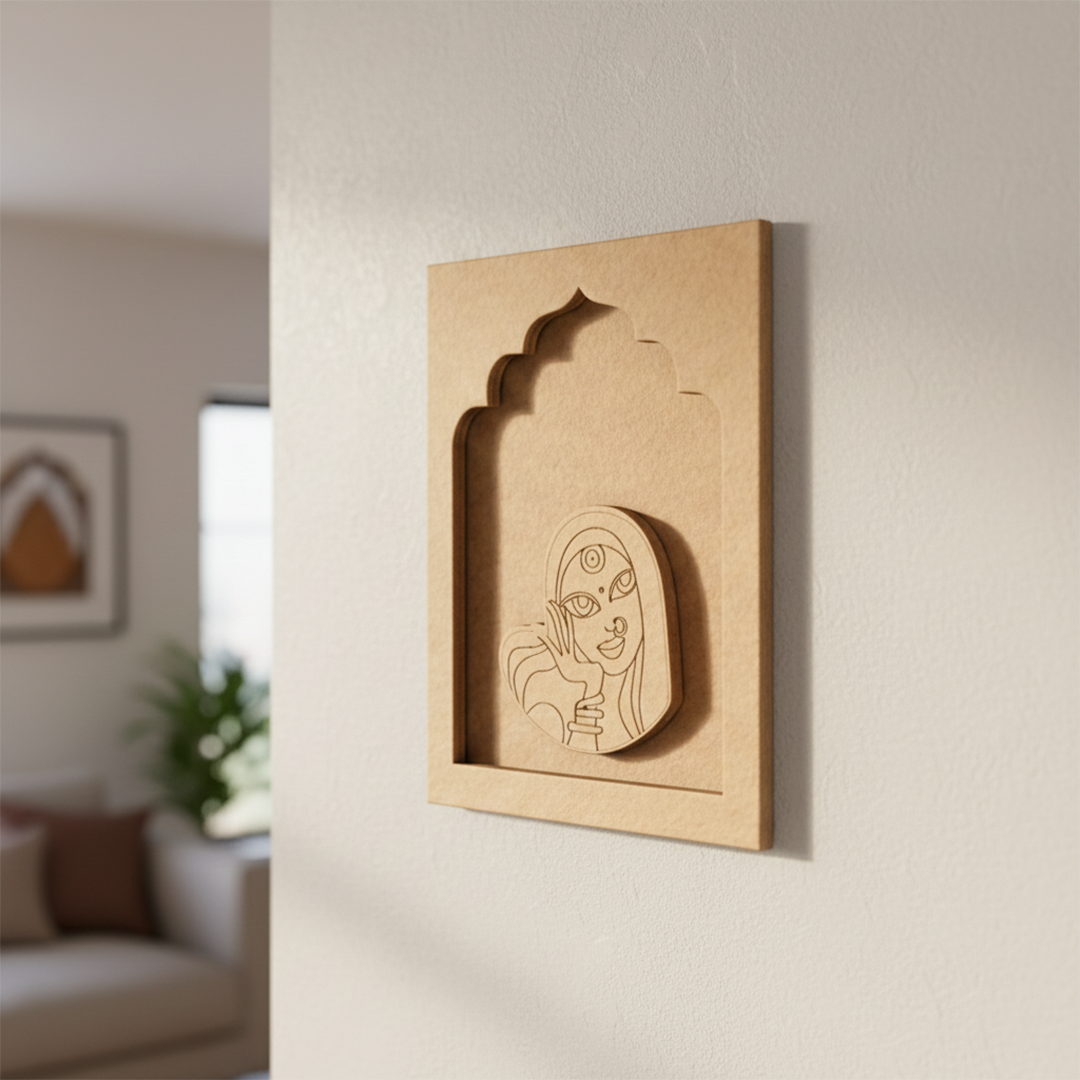 Traditional lady MDF wall art unfinished arch design.