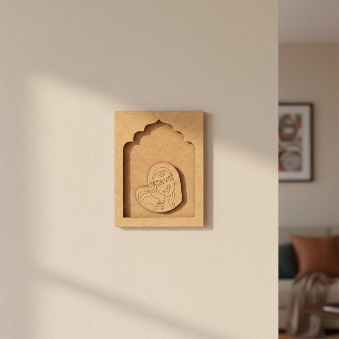 Traditional lady MDF wall art unfinished arch design.