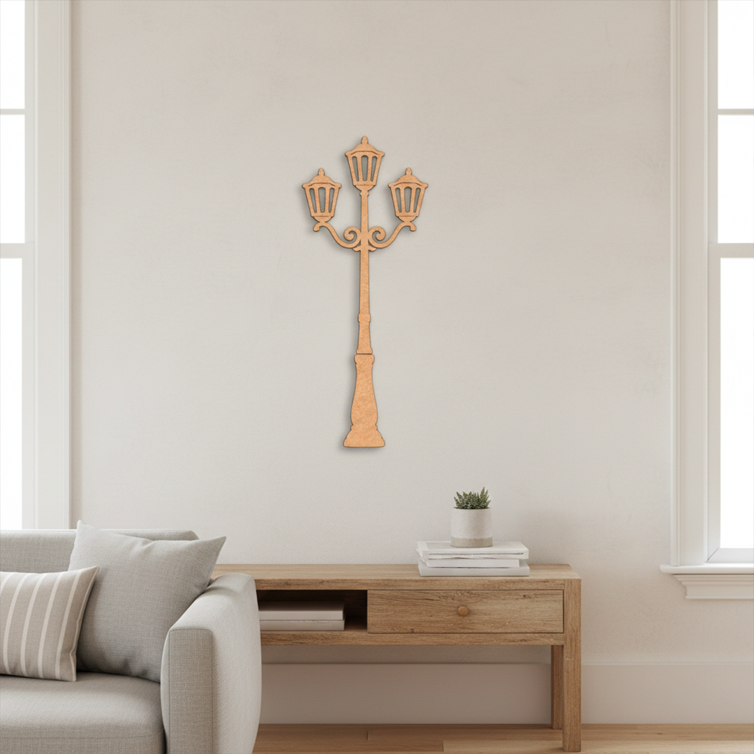 MDF Street Lamp Design Cutout DIY Craft Wall Decor Board Art for painting and decoration, mounted on wall