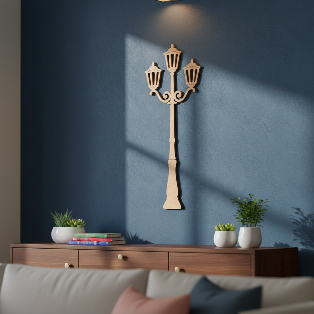 MDF Street Lamp Design Cutout DIY Craft Wall Decor Board Art for painting and decoration, mounted on wall