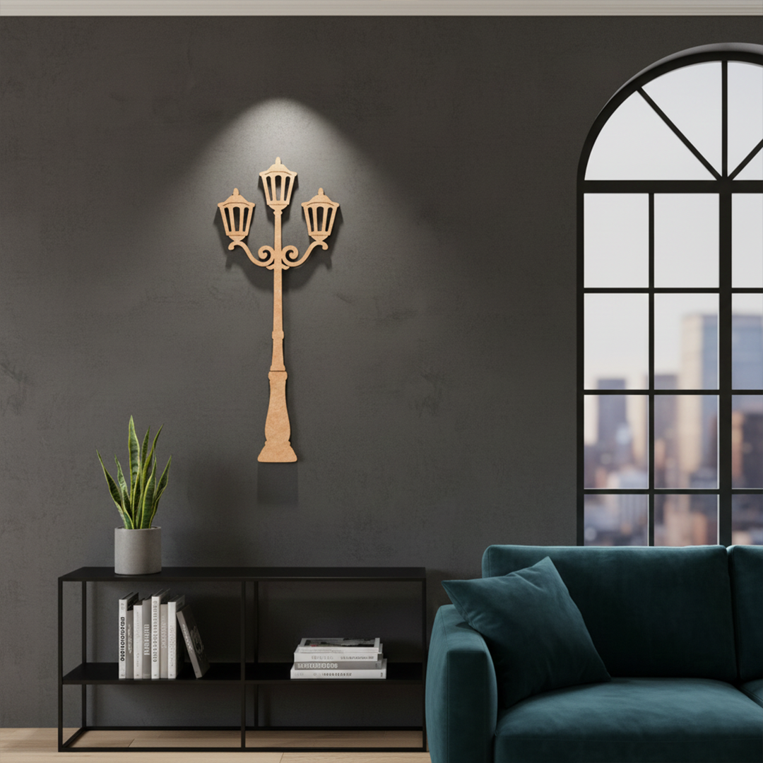 MDF Street Lamp Design Cutout DIY Craft Wall Decor Board Art for painting and decoration, mounted on wall