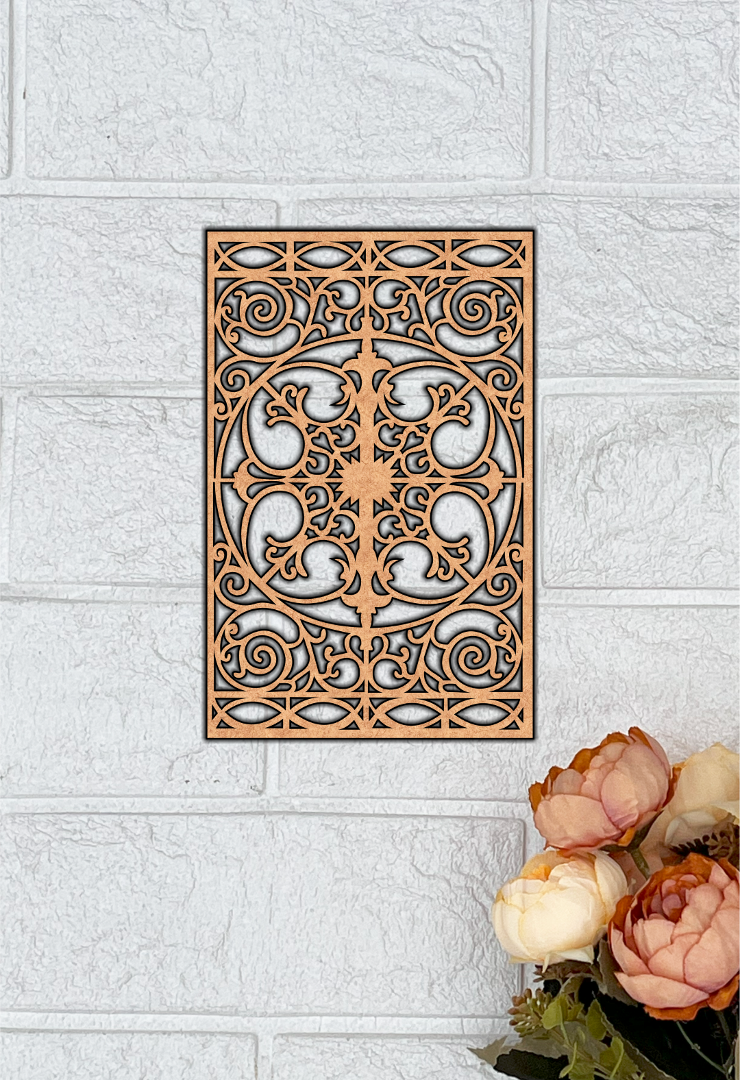 MDF Decorative Jali Panel Design Cutout DIY Craft Wall Board for painting, mounted on wall
