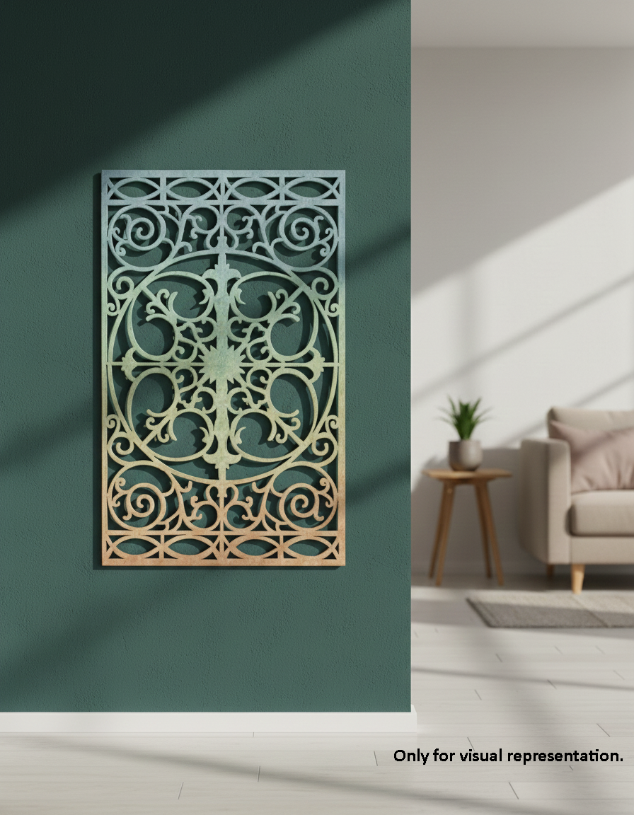 painted MDF Decorative Jali Panel Design Cutout DIY Craft Wall Boar, mounted on wall