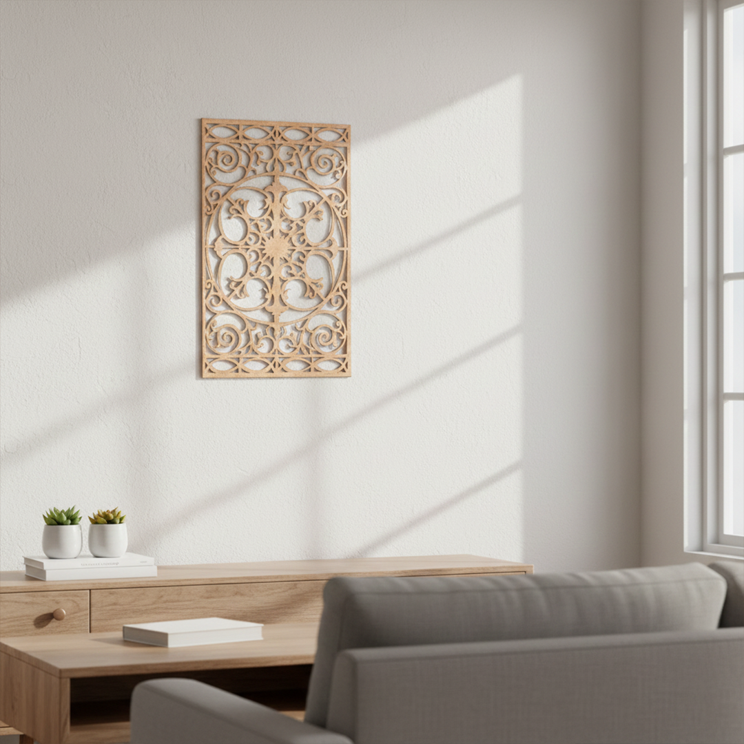 MDF Decorative Jali Panel Design Cutout DIY Craft Wall Board for painting, mounted on wall