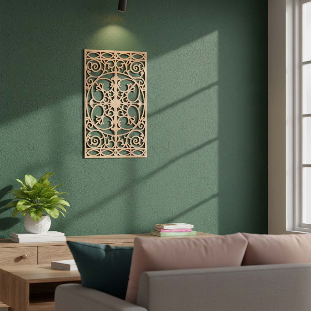 MDF Decorative Jali Panel Design Cutout DIY Craft Wall Board for painting, mounted on wall