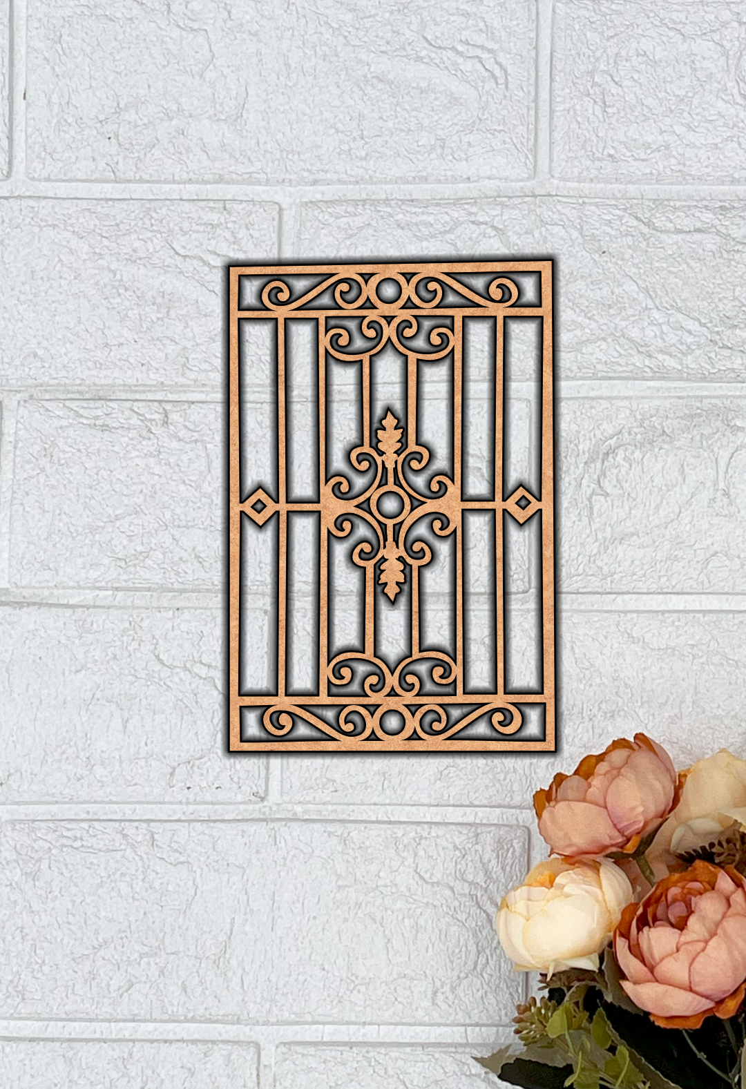 MDF Classic Grill Panel Design Cutout DIY Craft Wall Decor Art for painting, mounted on wall