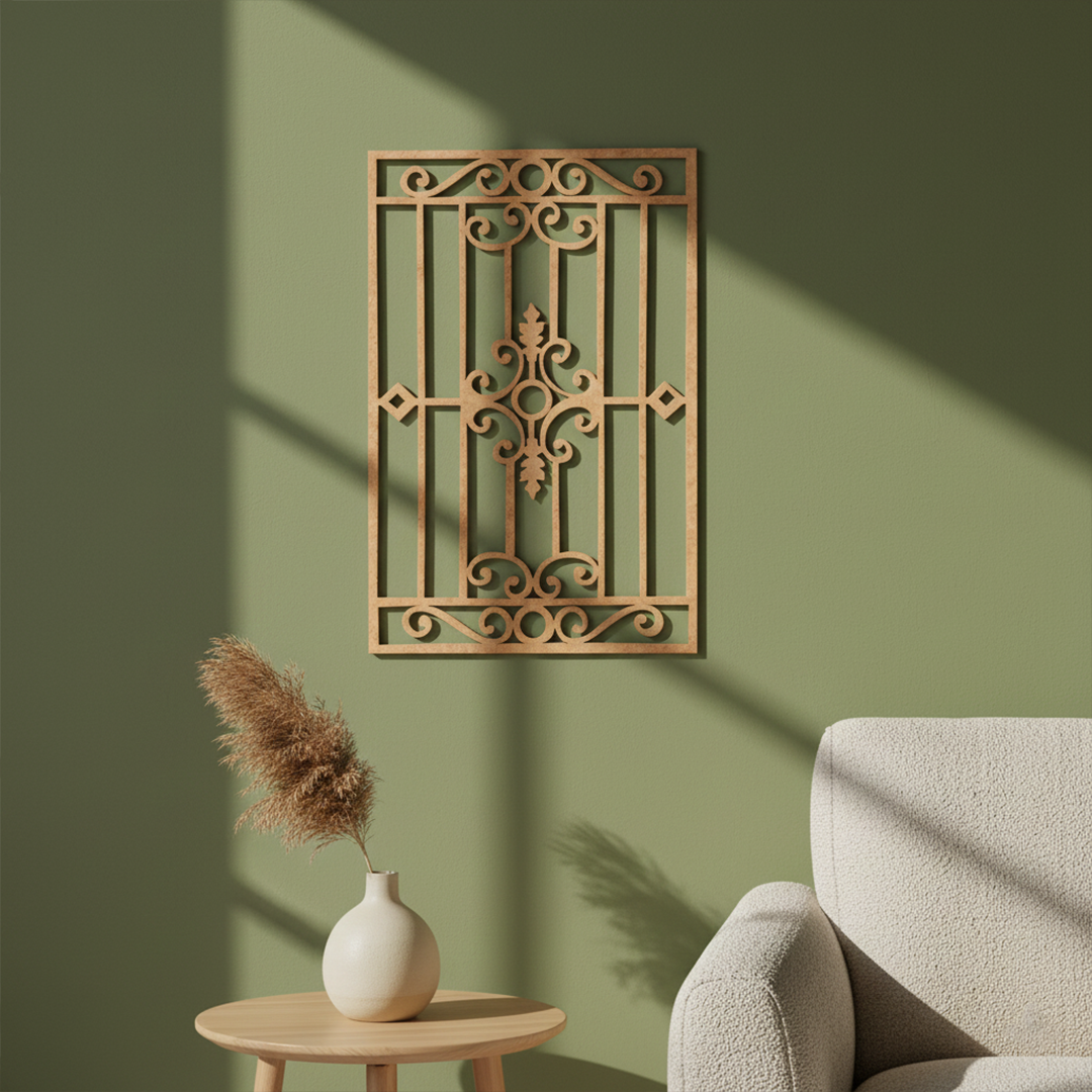 MDF Classic Grill Panel Design Cutout DIY Craft Wall Decor Art for painting, mounted on wall