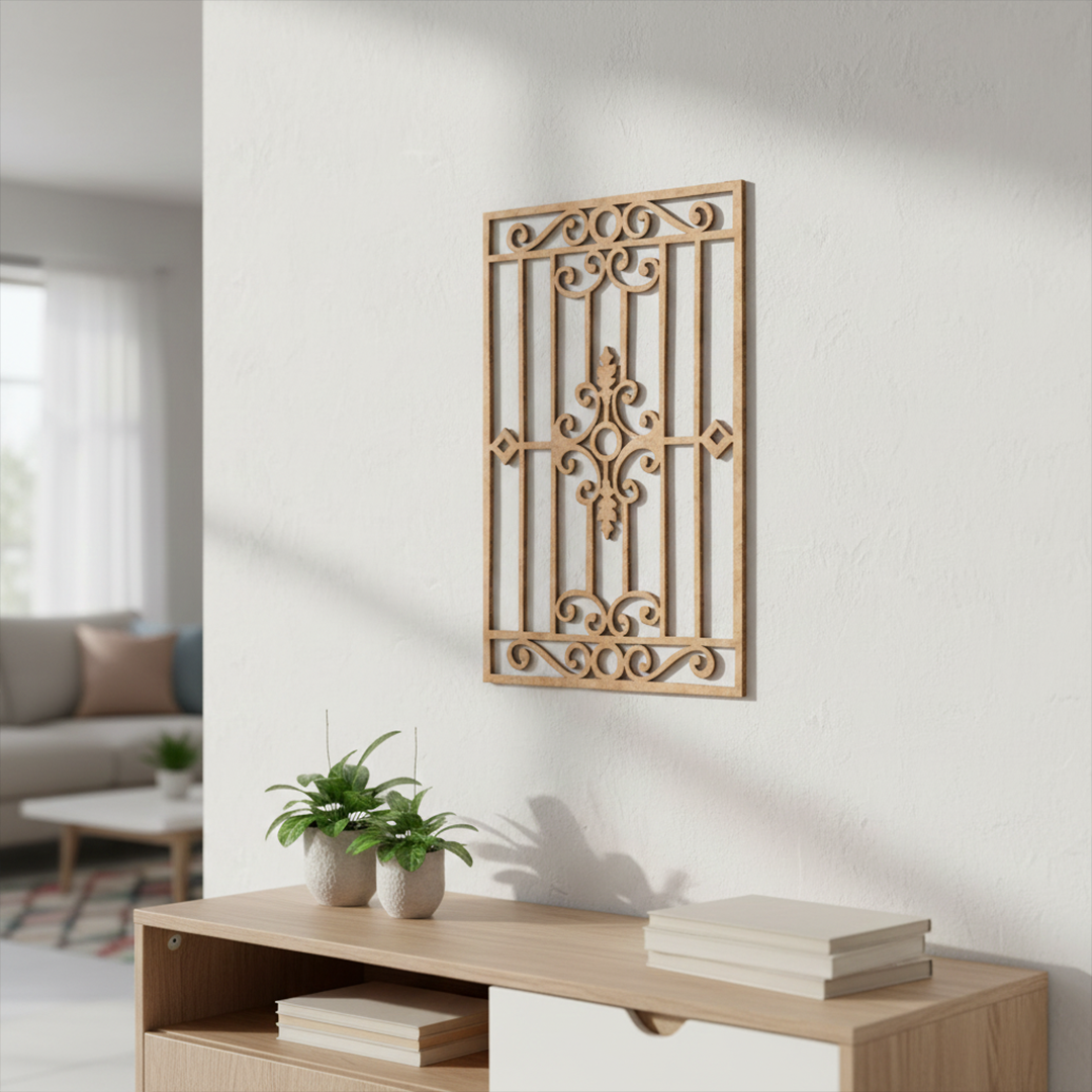 MDF Classic Grill Panel Design Cutout DIY Craft Wall Decor Art for painting, mounted on wall