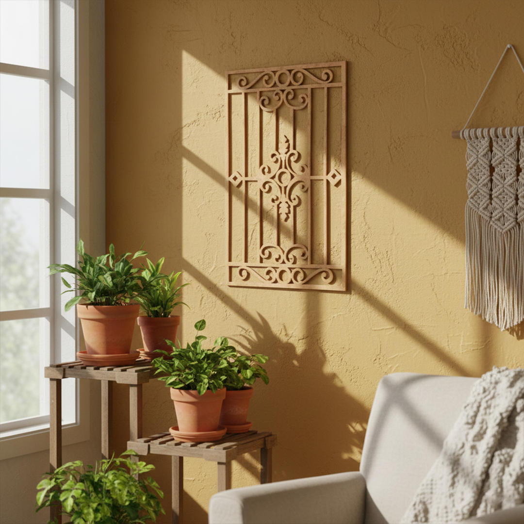 MDF Classic Grill Panel Design Cutout DIY Craft Wall Decor Art for painting, mounted on wall