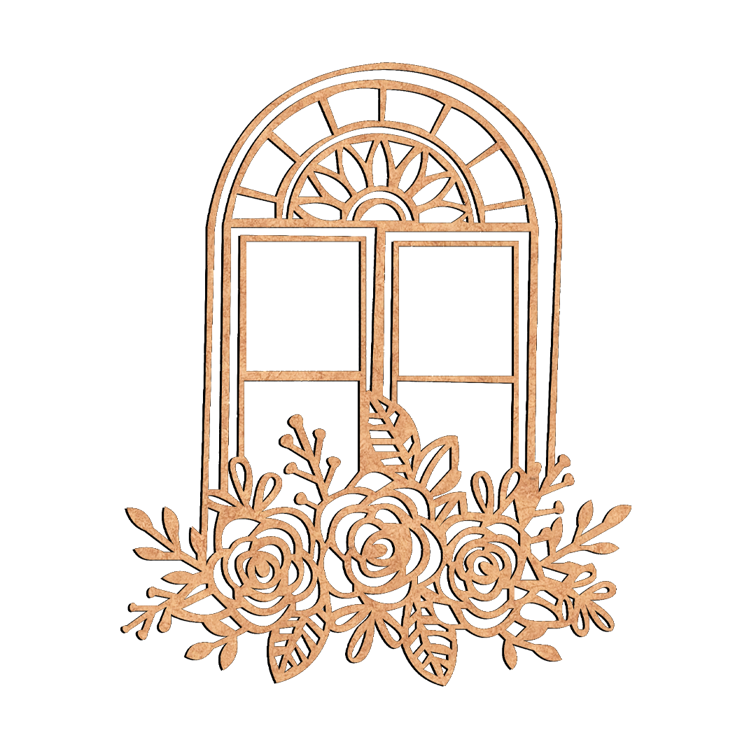 MDF Floral Window Frame Design Cutout DIY Wall Decor Art Pro for painting and decoration