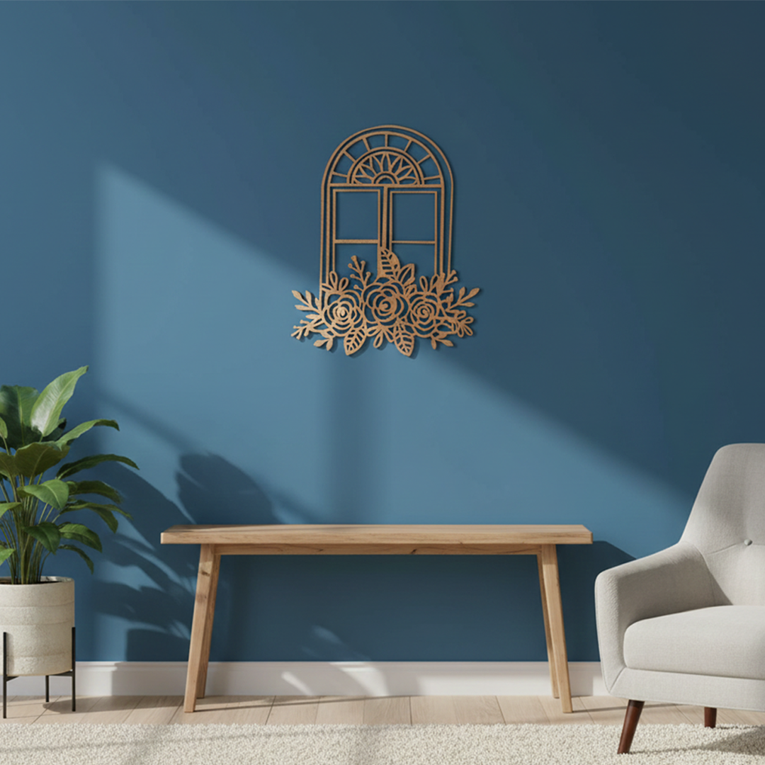 MDF Floral Window Frame Design Cutout DIY Wall Decor Art Pro for painting and decoration mounted on wall