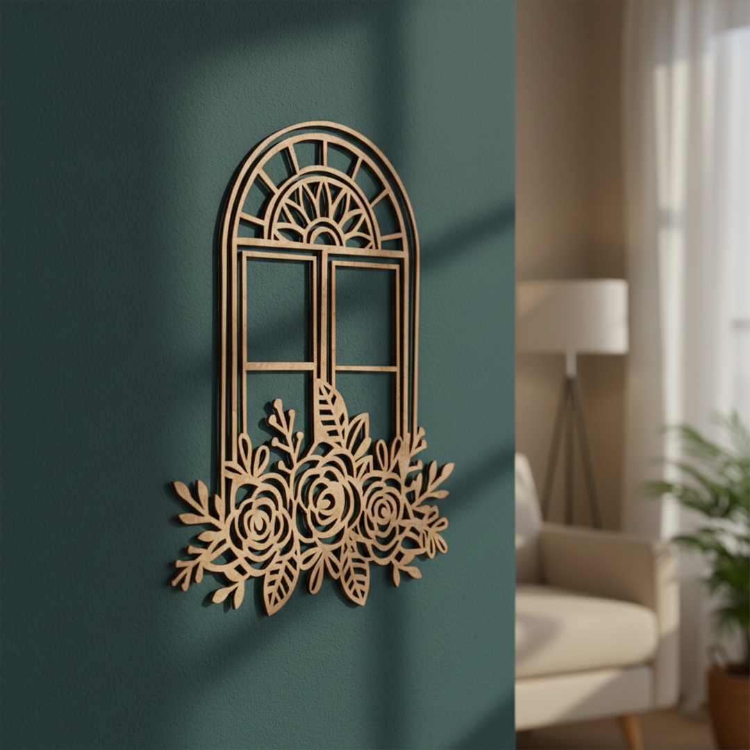 MDF Floral Window Frame Design Cutout DIY Wall Decor Art Pro for painting and decoration mounted on wall