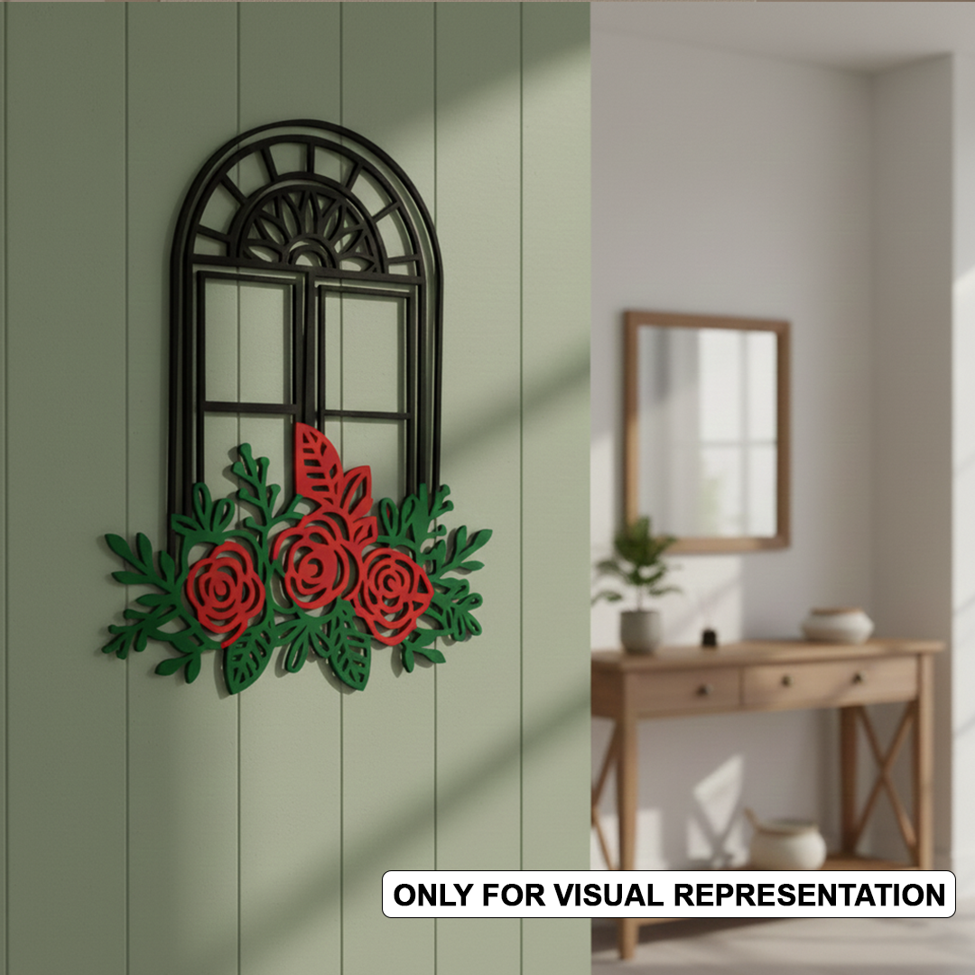 painted MDF Floral Window Frame Design Cutout DIY Wall Decor Art Pro for  decoration mounted on wall