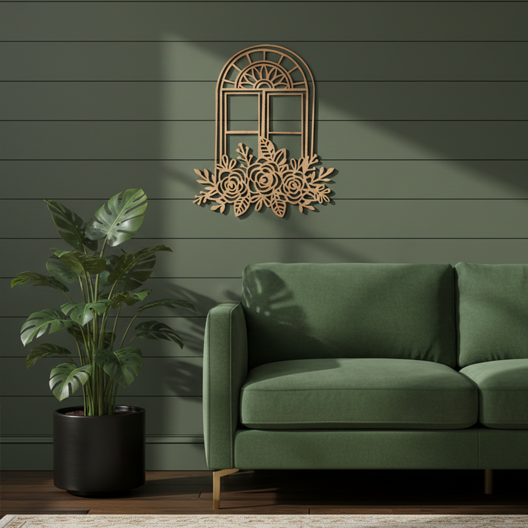 MDF Floral Window Frame Design Cutout DIY Wall Decor Art Pro for painting and decoration mounted on wall
