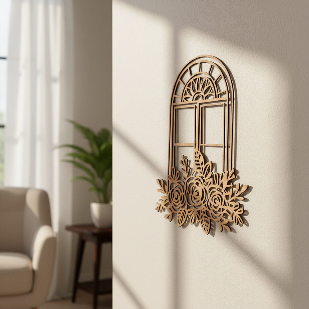 MDF Floral Window Frame Design Cutout DIY Wall Decor Art Pro for painting and decoration mounted on wall