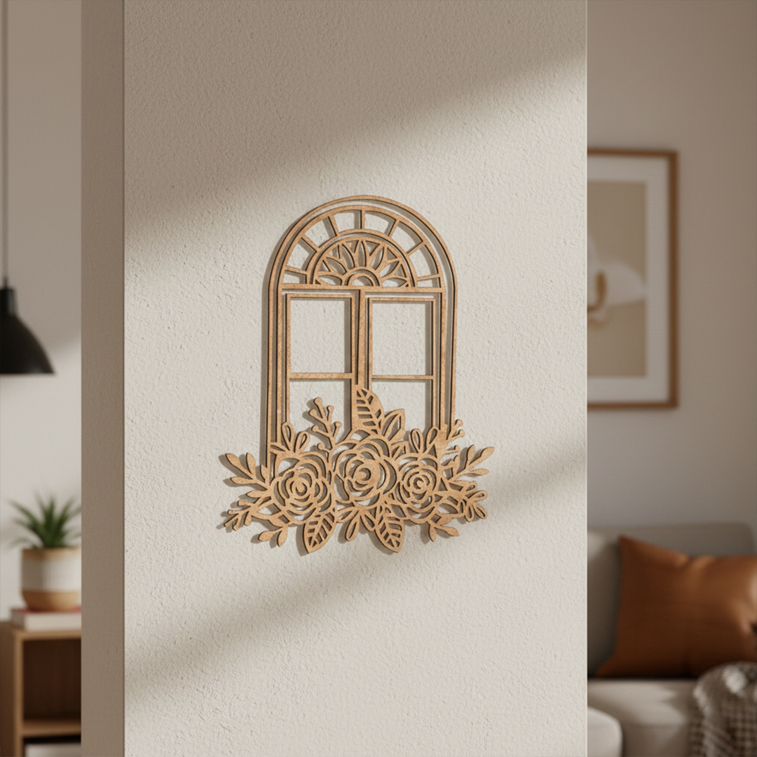 MDF Floral Window Frame Design Cutout DIY Wall Decor Art Pro for painting and decoration mounted on wall