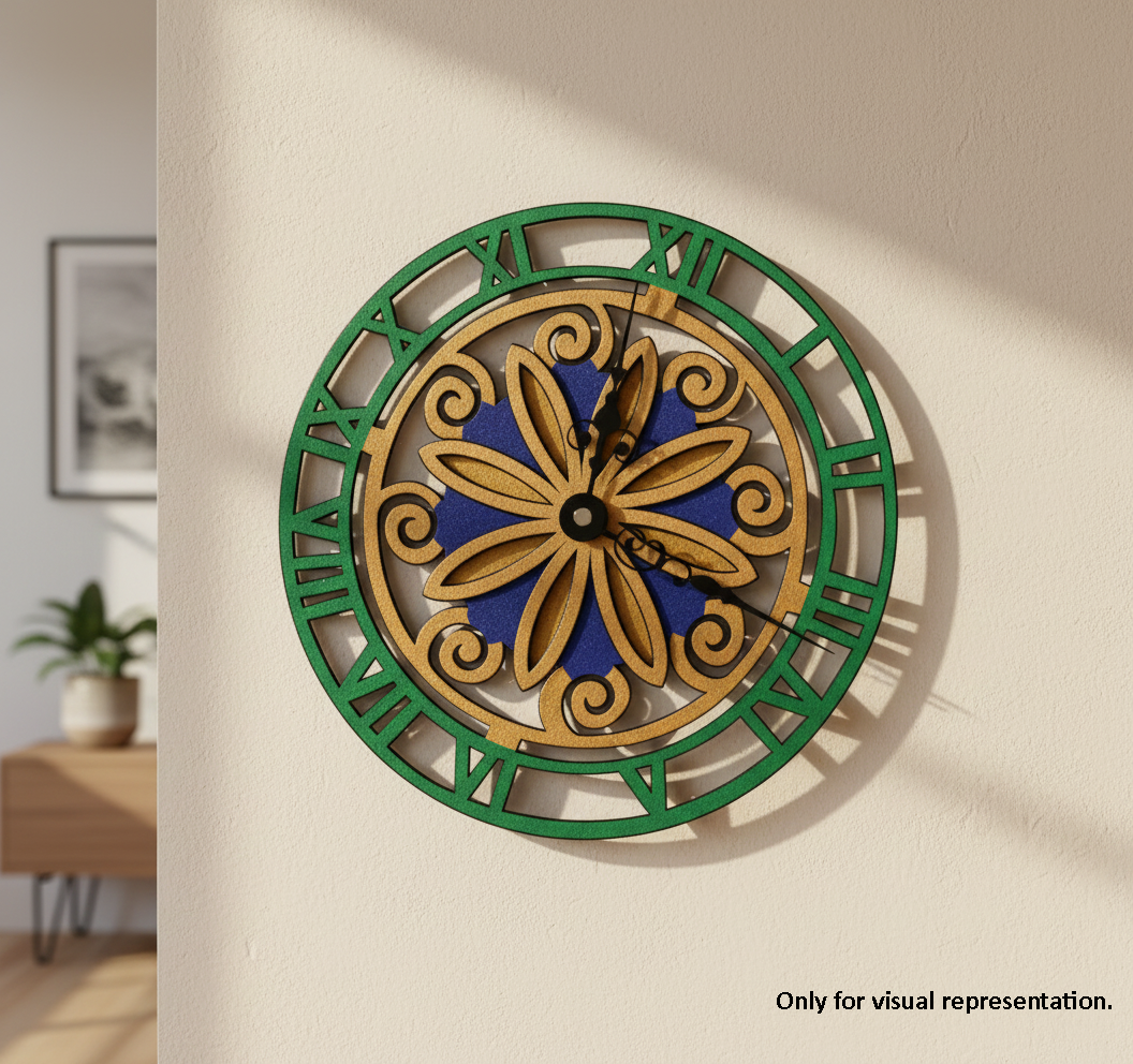 Painted MDF Floral Roman Wall Clock Design Cutout DIY Decor Art XL decoration hanging on wall