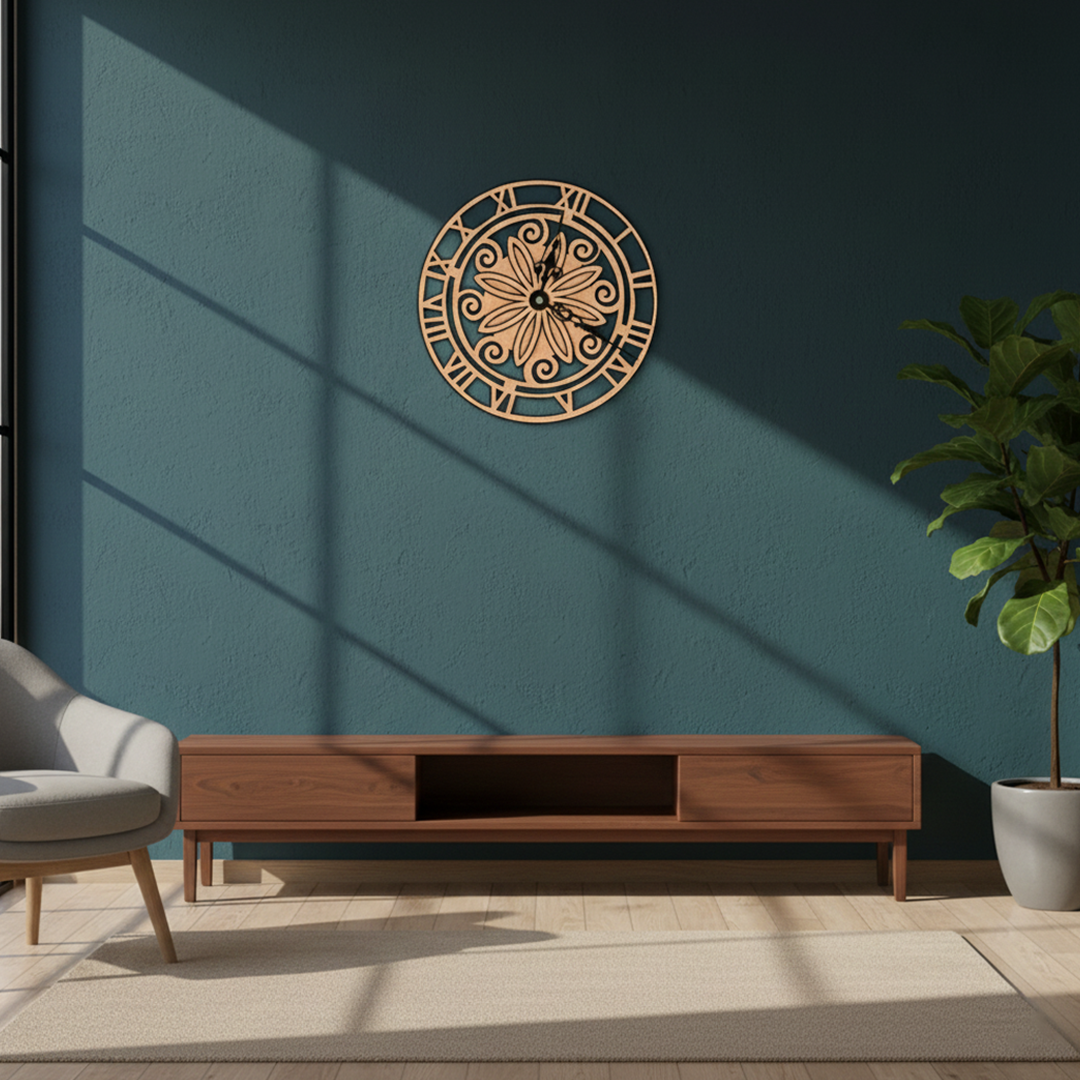 MDF Floral Roman Wall Clock Design Cutout DIY Decor Art XL for painting and decoration hanging on wall