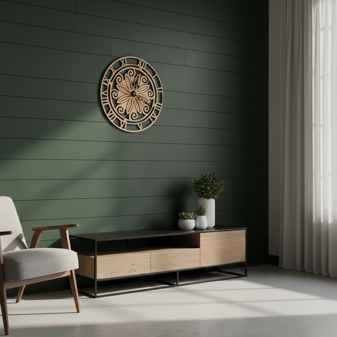 MDF Floral Roman Wall Clock Design Cutout DIY Decor Art XL for painting and decoration hanging on wall