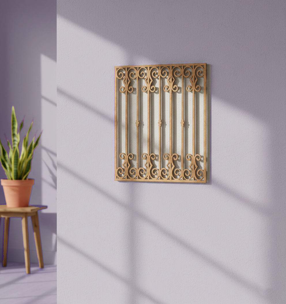 MDF Elegant Grill Panel Design Cutout DIY Wall Decor Art XXL for painting and decoration hanging on wall