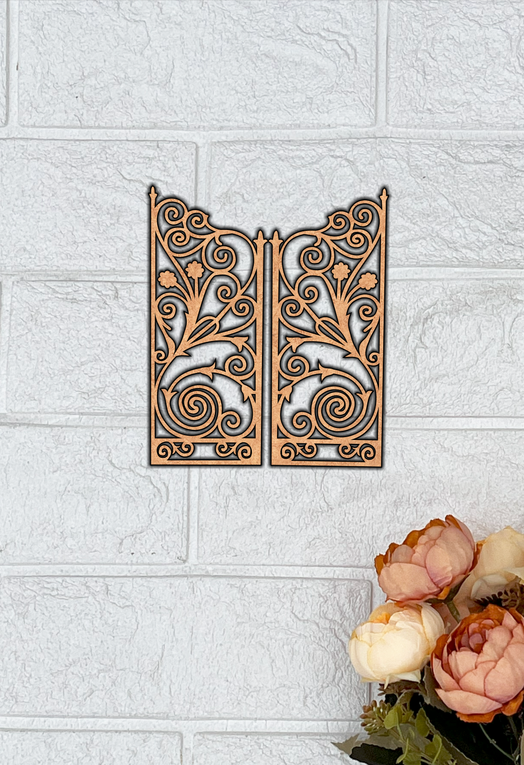 MDF Floral Twin Panel Design Cutout DIY Wall Decor Art Board for painting and decoration mounted on wall
