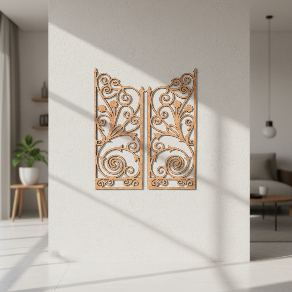 MDF Floral Twin Panel Design Cutout DIY Wall Decor Art Board for painting and decoration mounted on wall