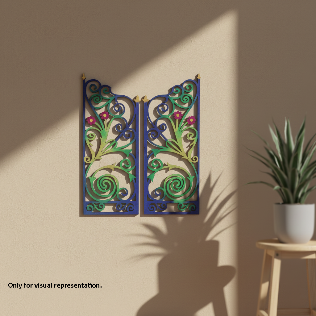 Painted MDF Floral Twin Panel Design Cutout DIY Wall Decor Art Board for decoration mounted on wall