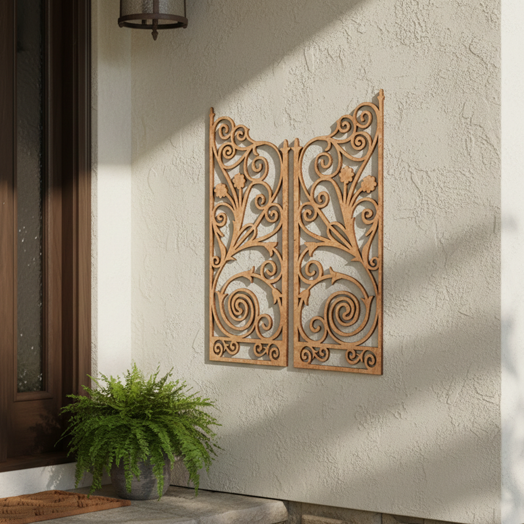 MDF Floral Twin Panel Design Cutout DIY Wall Decor Art Board for painting and decoration mounted on wall