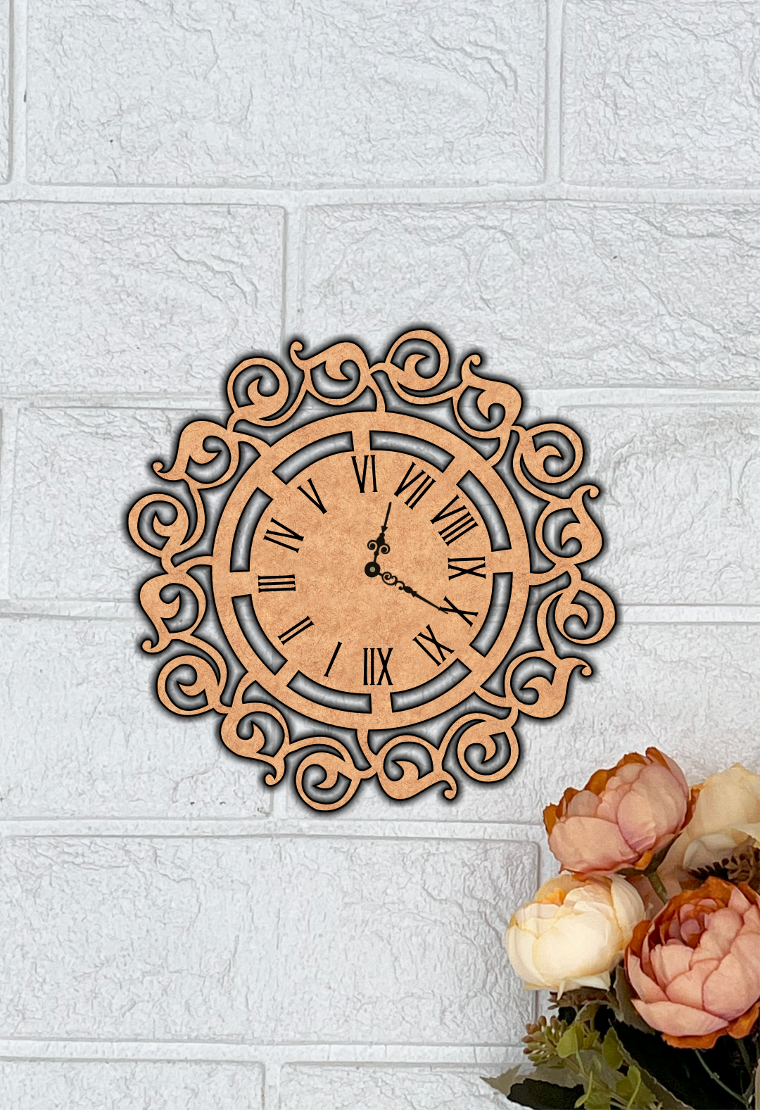 MDF Ornate Roman Wall Clock Design Cutout DIY Decor Art Pro+ for painting and decoration mounted on wall