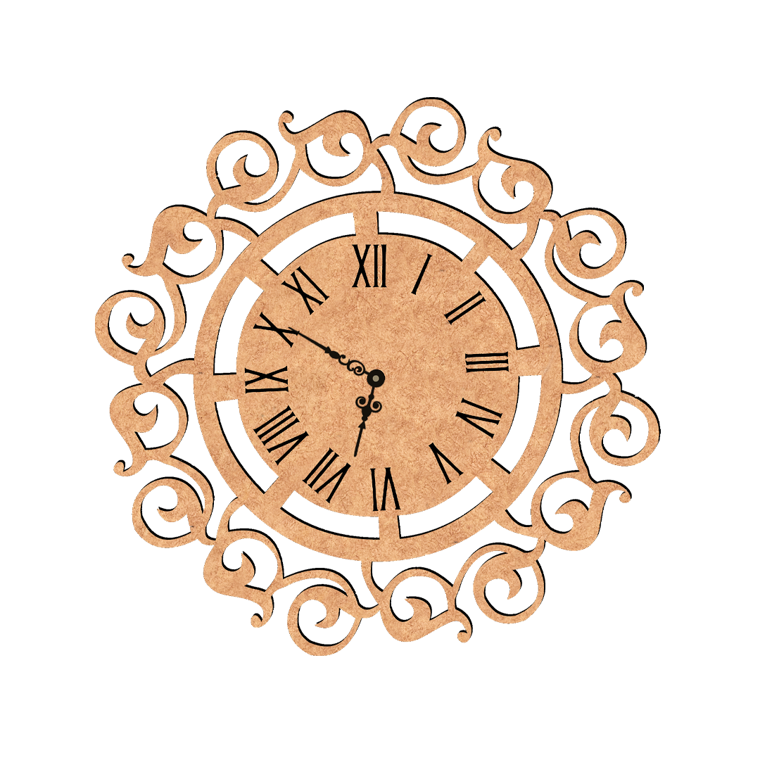 MDF Ornate Roman Wall Clock Design Cutout DIY Decor Art Pro+ for painting and decoration