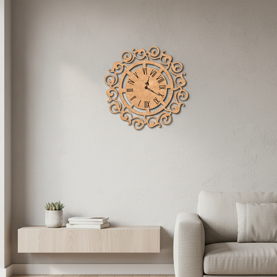 MDF Ornate Roman Wall Clock Design Cutout DIY Decor Art Pro+ for painting and decoration mounted on wall