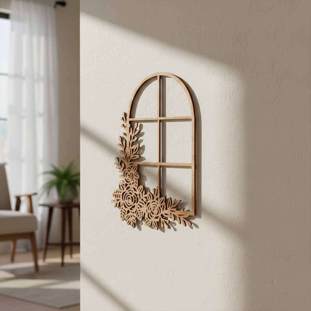 MDF Floral Window Frame Design Cutout DIY Wall Decor Art XL! for painting and decoration mounted on wall