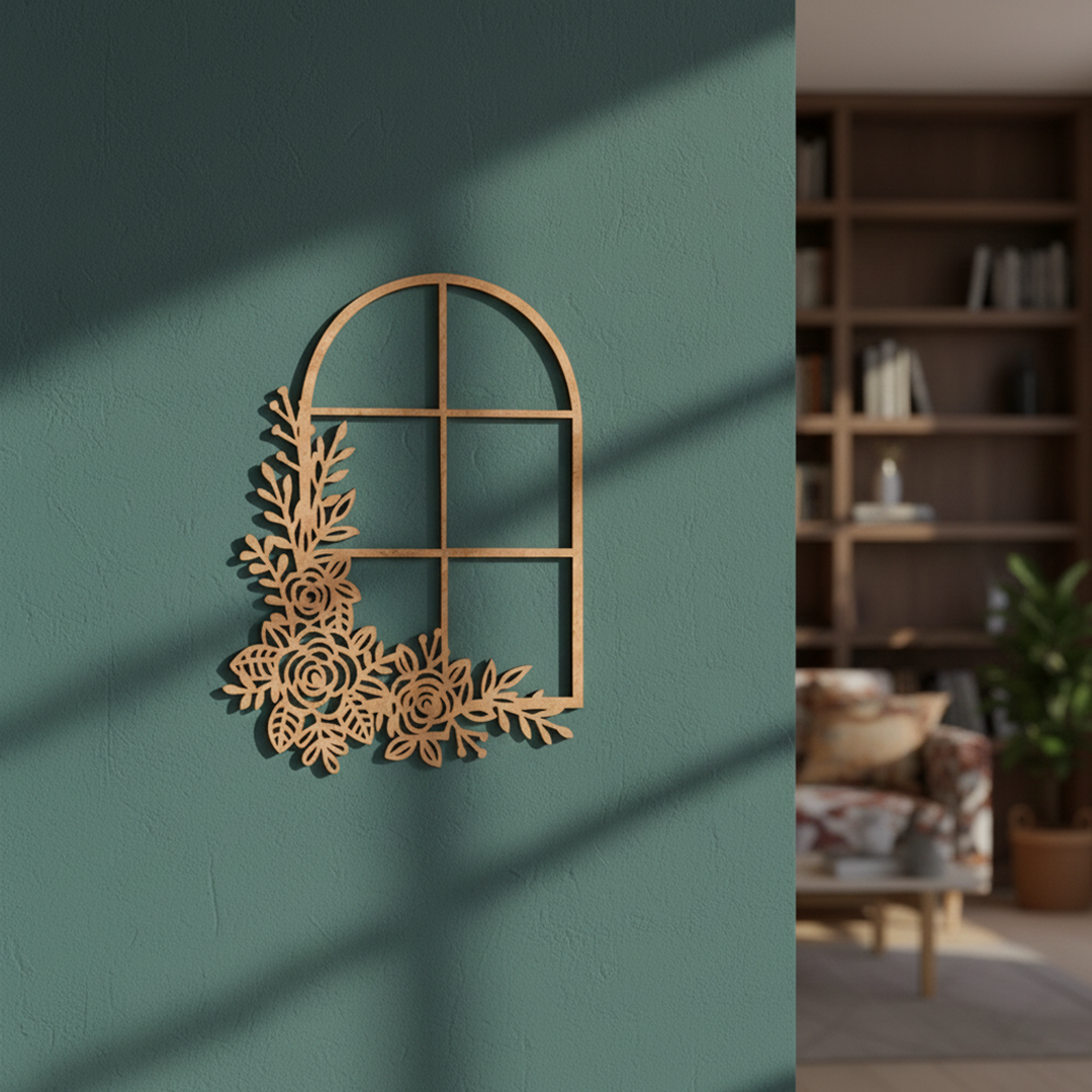 MDF Floral Window Frame Design Cutout DIY Wall Decor Art XL! for painting and decoration mounted on wall