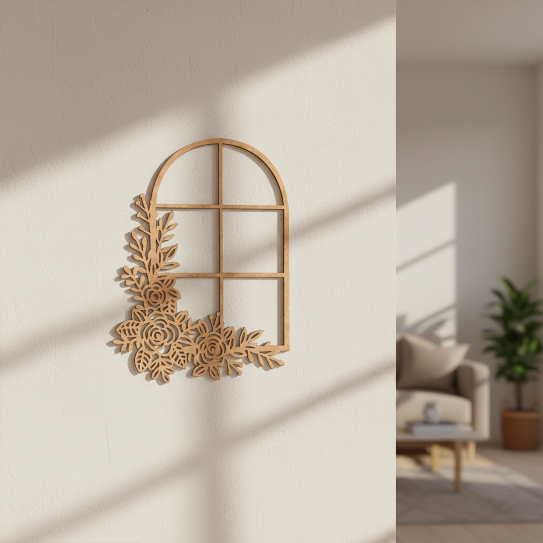 MDF Floral Window Frame Design Cutout DIY Wall Decor Art XL! for painting and decoration mounted on wall