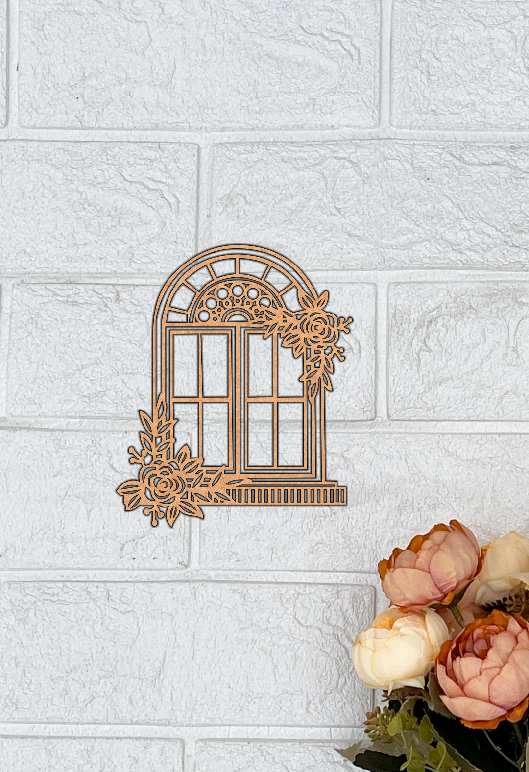 MDF Floral Arch Window Frame Cutout DIY Wall Decor Art Panel for painting and decoration mounted on wall
