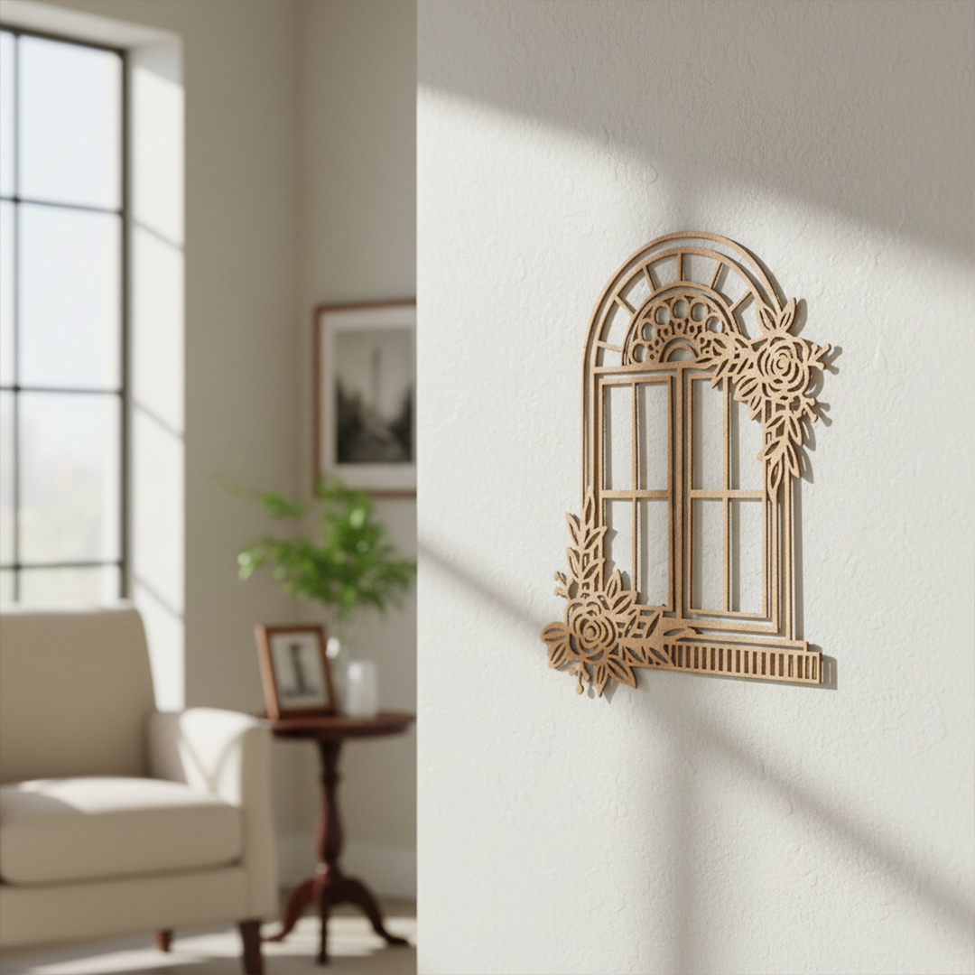 MDF Floral Arch Window Frame Cutout DIY Wall Decor Art Panel for painting and decoration mounted on wall