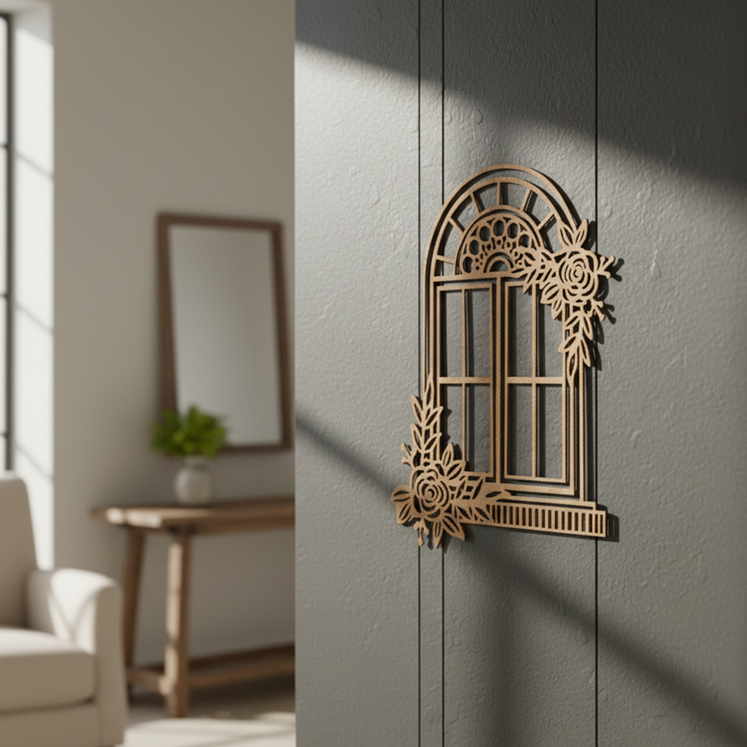 MDF Floral Arch Window Frame Cutout DIY Wall Decor Art Panel for painting and decoration mounted on wall